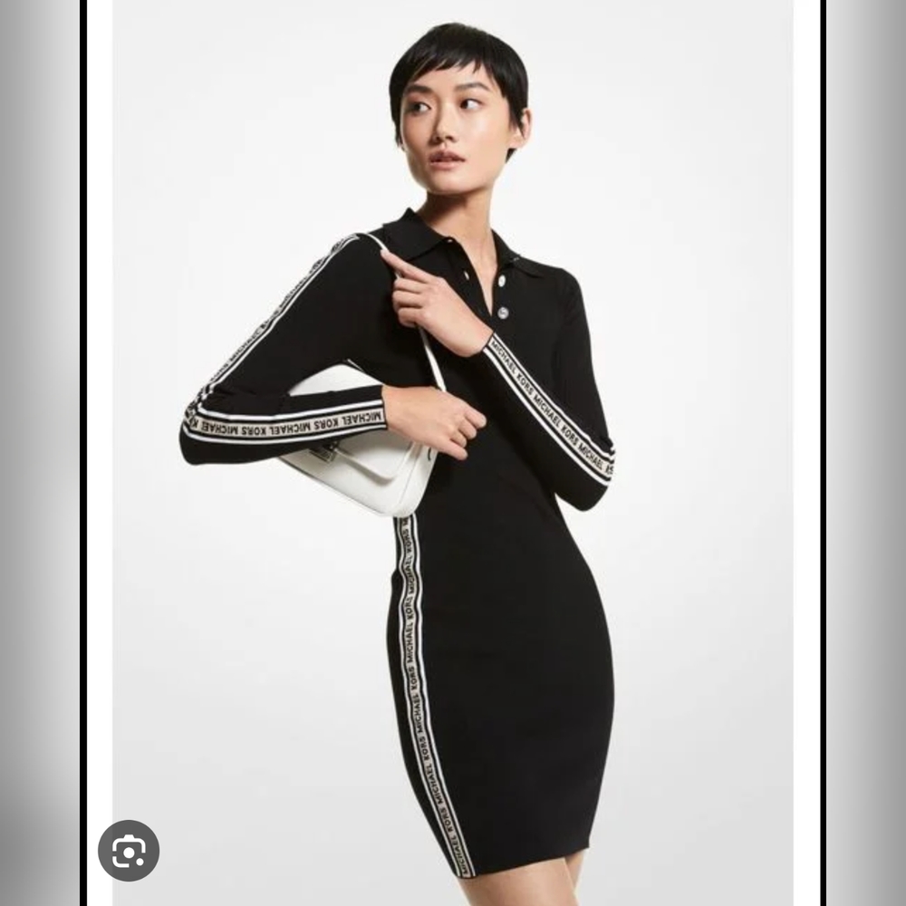 Michael Kors Logo Tape Stretch Viscose Polo Dress NWT
